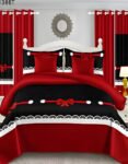 Red & Black Modern All-Season Bedding Set – 10pcs & 8pcs, 100% Cotton, Soft & Lightweight, Includes Pillow Covers & Stylish Curtains