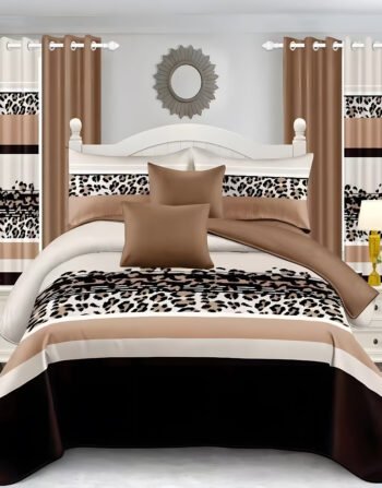 White and Grey Modern All-Season Bedding Set – 10pcs & 8pcs, 100% Cotton, Soft & Lightweight, Includes Pillow Covers & Stylish Curtains