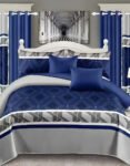 Nevi Blue Modern All-Season Bedding Set – 10pcs & 8pcs, 100% Cotton, Soft & Lightweight, Includes Pillow Covers & Stylish Curtains