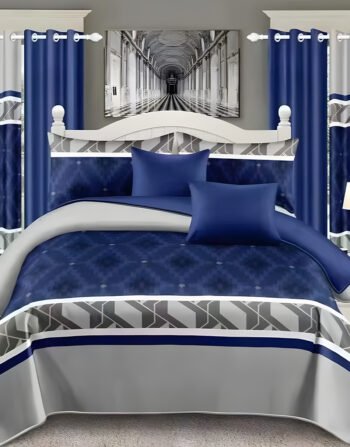 Nevi Blue Modern All-Season Bedding Set – 10pcs & 8pcs, 100% Cotton, Soft & Lightweight, Includes Pillow Covers & Stylish Curtains