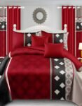 Red Modern All-Season Bedding Set – 10pcs & 8pcs, 100% Cotton, Soft & Lightweight, Includes Pillow Covers & Stylish Curtains