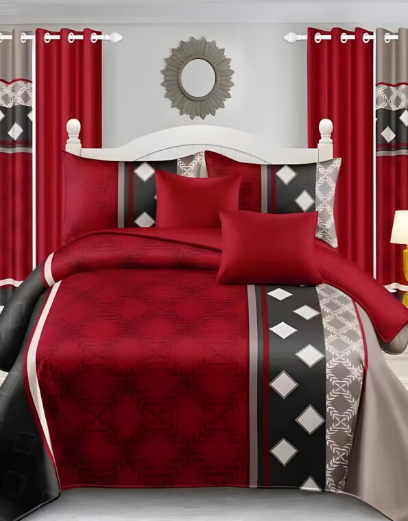 Red Modern All-Season Bedding Set – 10pcs & 8pcs, 100% Cotton, Soft & Lightweight, Includes Pillow Covers & Stylish Curtains