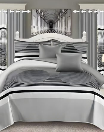 Modern All-Season Ash Bedding Set – 10pcs & 8pcs, 100% Cotton, Soft & Lightweight, Includes Pillow Covers & Stylish Curtains