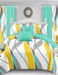 Multi color Modern All-Season Bedding Set – 10pcs & 8pcs, 100% Cotton, Soft & Lightweight, Includes Pillow Covers & Stylish Curtains