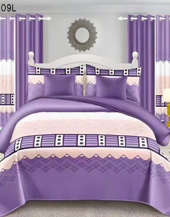 Purple Modern All-Season Bedding Set – 10pcs & 8pcs, 100% Cotton, Soft & Lightweight, Includes Pillow Covers & Stylish Curtains