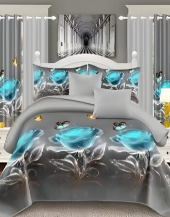 Ash Modern All-Season Bedding Set – 10pcs & 8pcs, 100% Cotton, Soft & Lightweight, Includes Pillow Covers & Stylish Curtains