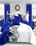Nevi Blue & White Modern All-Season Bedding Set – 10pcs & 8pcs, 100% Cotton, Soft & Lightweight, Includes Pillow Covers & Stylish Curtains