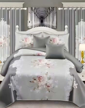 Ash Modern All-Season Bedding Set – 10pcs & 8pcs, 100% Cotton, Soft & Lightweight, Includes Pillow Covers & Stylish Curtains
