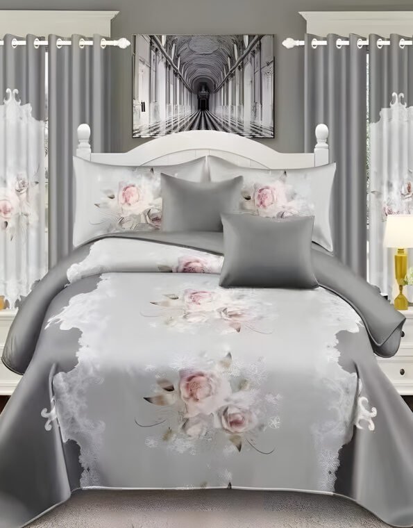 Ash Modern All-Season Bedding Set – 10pcs & 8pcs, 100% Cotton, Soft & Lightweight, Includes Pillow Covers & Stylish Curtains