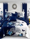 Nevi Blue & White Modern All-Season Bedding Set – 10pcs & 8pcs, 100% Cotton, Soft & Lightweight, Includes Pillow Covers & Stylish Curtains
