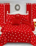 Red Modern All-Season Bedding Set – 10pcs & 8pcs, 100% Cotton, Soft & Lightweight, Includes Pillow Covers & Stylish Curtains