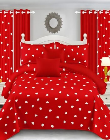 Red Modern All-Season Bedding Set – 10pcs & 8pcs, 100% Cotton, Soft & Lightweight, Includes Pillow Covers & Stylish Curtains