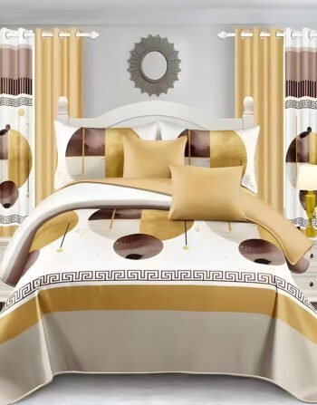 Yellow Modern All-Season Bedding Set – 10pcs & 8pcs, 100% Cotton, Soft & Lightweight, Includes Pillow Covers & Stylish Curtains