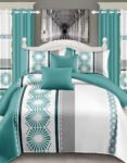 Teal & White Modern All-Season Bedding Set – 10pcs & 8pcs, 100% Cotton, Soft & Lightweight, Includes Pillow Covers & Stylish Curtains