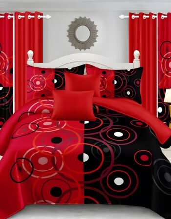Red & Black Modern All-Season Bedding Set – 10pcs & 8pcs, 100% Cotton, Soft & Lightweight, Includes Pillow Covers & Stylish Curtains