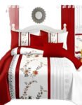 White & Red Modern All-Season Bedding Set – 10pcs & 8pcs, 100% Cotton, Soft & Lightweight, Includes Pillow Covers & Stylish Curtains