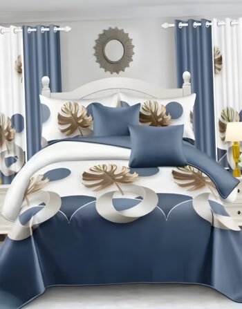 White & Ash Modern All-Season Bedding Set – 10pcs & 8pcs, 100% Cotton, Soft & Lightweight, Includes Pillow Covers & Stylish Curtains