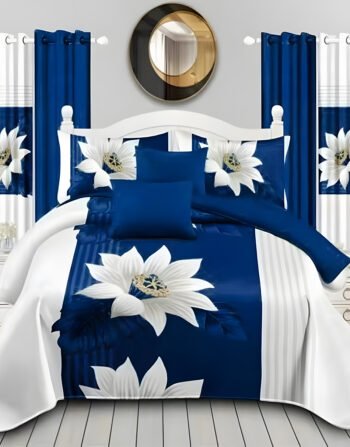 Nevi Blue Modern All-Season Bedding Set – 10pcs & 8pcs, 100% Cotton, Soft & Lightweight, Includes Pillow Covers & Stylish Curtains