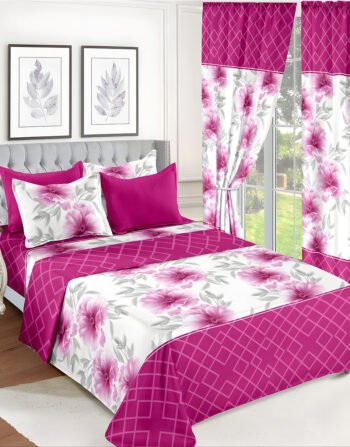 Magenta Modern All-Season Bedding Set – 10pcs & 8pcs, 100% Cotton, Soft & Lightweight, Includes Pillow Covers & Stylish Curtains