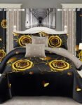 Black Modern All-Season Bedding Set – 10pcs & 8pcs, 100% Cotton, Soft & Lightweight, Includes Pillow Covers & Stylish Curtains