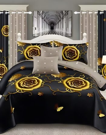 Black Modern All-Season Bedding Set – 10pcs & 8pcs, 100% Cotton, Soft & Lightweight, Includes Pillow Covers & Stylish Curtains