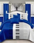 Blue & White Modern All-Season Bedding Set – 10pcs & 8pcs, 100% Cotton, Soft & Lightweight, Includes Pillow Covers & Stylish Curtains