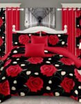 Red & Black Modern All-Season Bedding Set – 10pcs & 8pcs, 100% Cotton, Soft & Lightweight, Includes Pillow Covers & Stylish Curtains