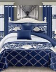 Blue & White Modern All-Season Bedding Set – 10pcs & 8pcs, 100% Cotton, Soft & Lightweight, Includes Pillow Covers & Stylish Curtains