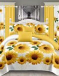Yellow And White Modern All-Season Bedding Set – 10pcs & 8pcs, 100% Cotton, Soft & Lightweight, Includes Pillow Covers & Stylish Curtains