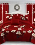 Red Modern All-Season Bedding Set – 10pcs & 8pcs, 100% Cotton, Soft & Lightweight, Includes Pillow Covers & Stylish Curtains
