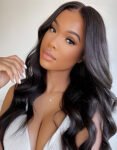 Black Color Silky Synthetic Hair Wig