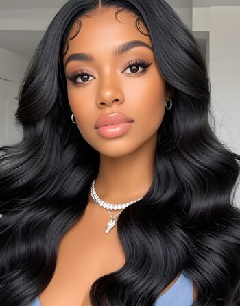 Black Color Silky Synthetic Hair Wig