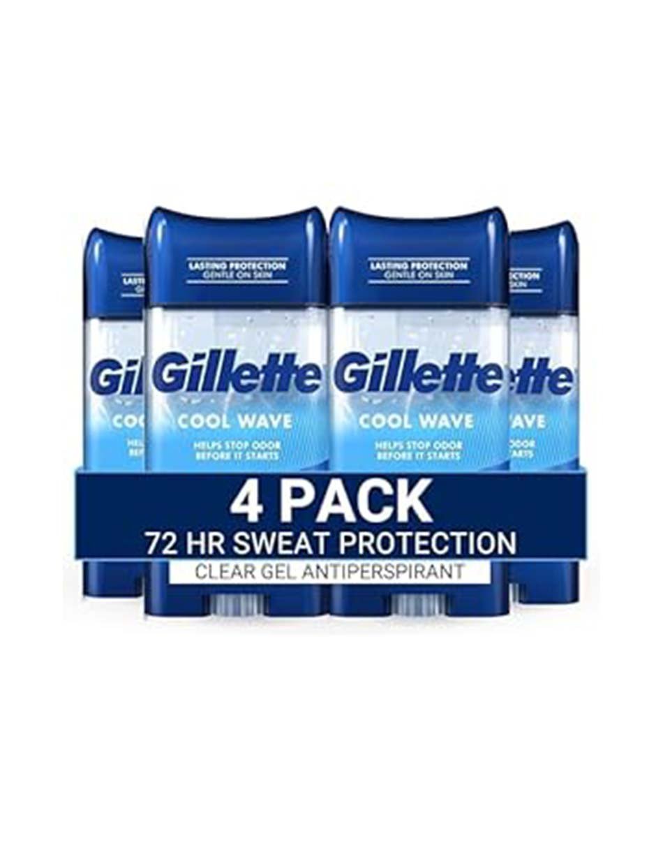 Gillette Antiperspirant Deodorant for Men, Clear Gel, Cool Wave, 72 Hr. Sweat Protection, 3.8 oz, Pack of 4