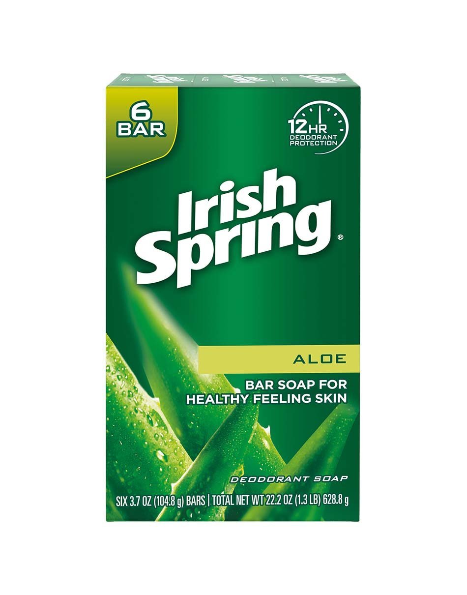 Irish Spring Deodorant Bar Soap, Aloe Vera, 6 Bar (Pack of 12)